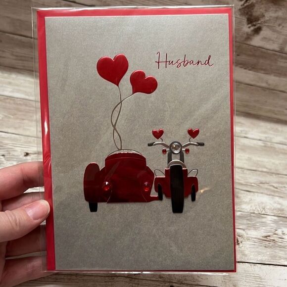 HUSBAND Valentine’s Day Card w/ Red Envelope Motorcycle by Papersong Brand New - Picture 1 of 3